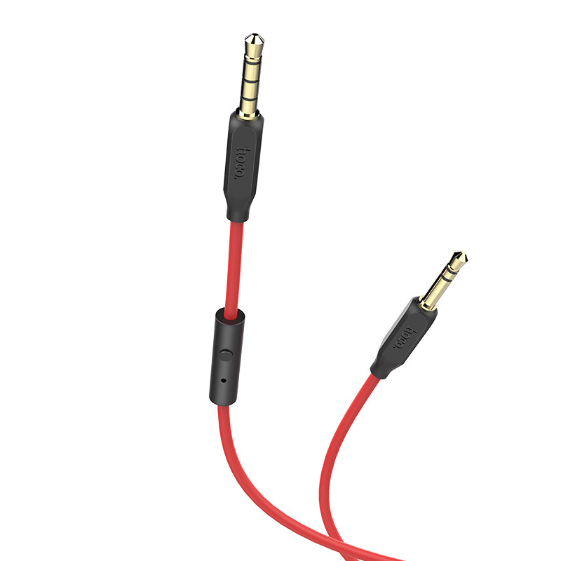Close up view of aux cable with both the connectors