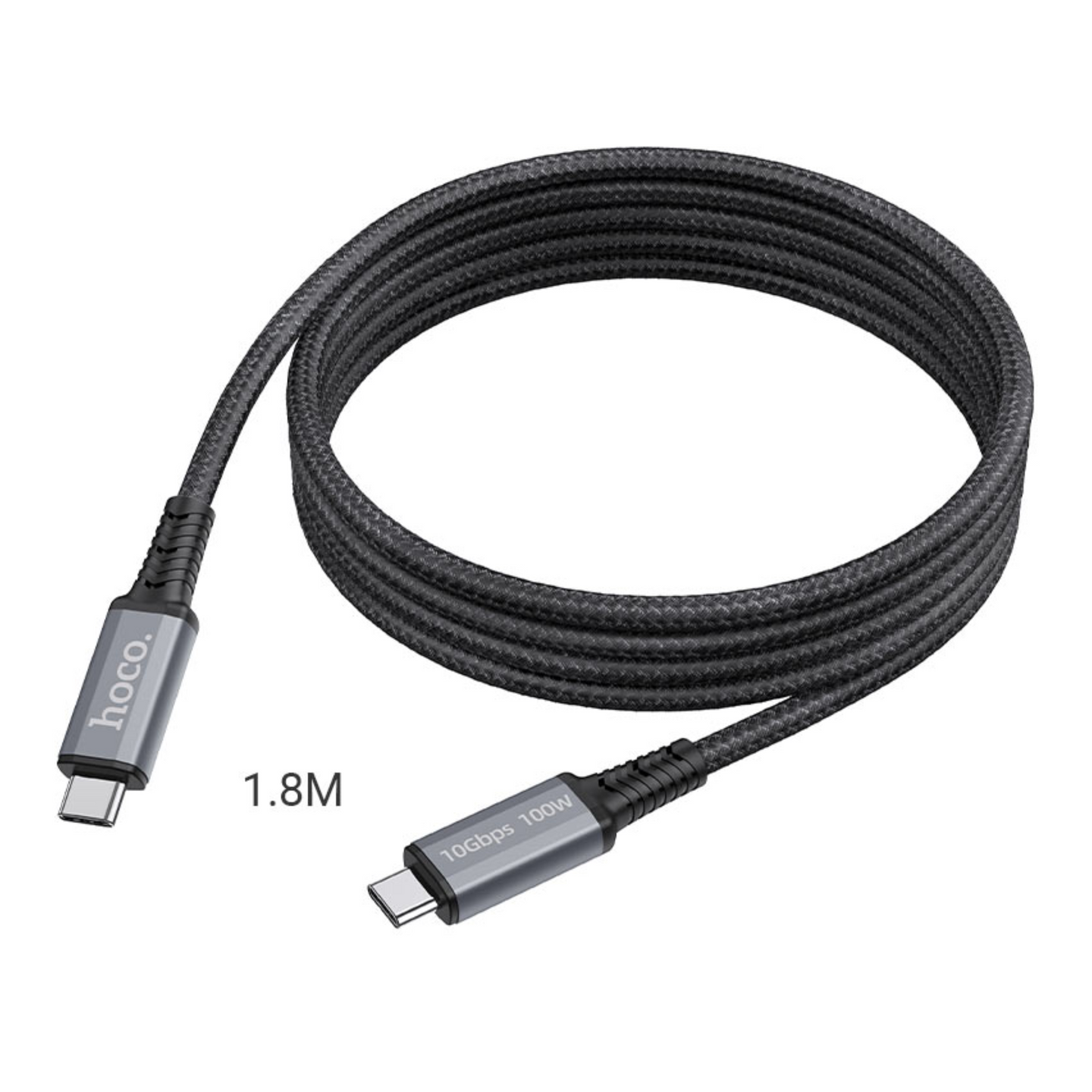 Closeup view of 100W HD data transmission cable braided coiled up neatly