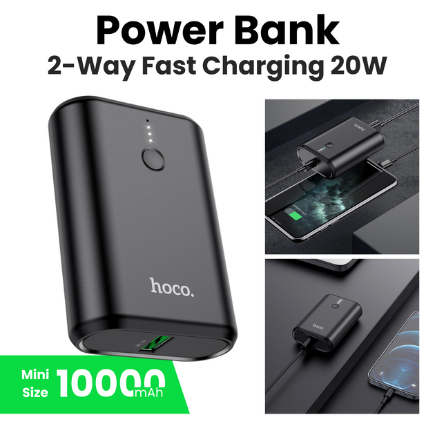 Close up view of power bank 20W 10000 MaH capacity with phones connected to powerbank via cable