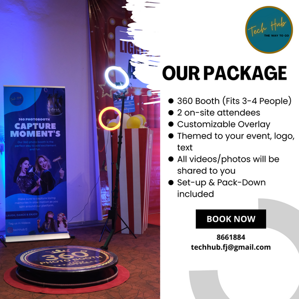 This design explains what all is included in the 360 booth package once you hire it with Tech Hub