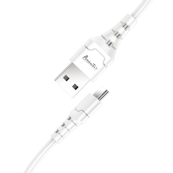 An close up view of Type-C Cable (1m/White) on a white background


