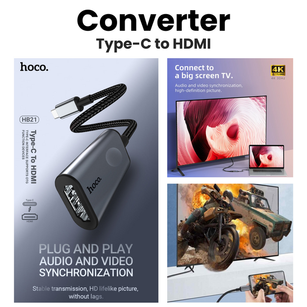 An image showing Type-C to HDMI Converter (HB21) and its usage to stunning 4K displays

