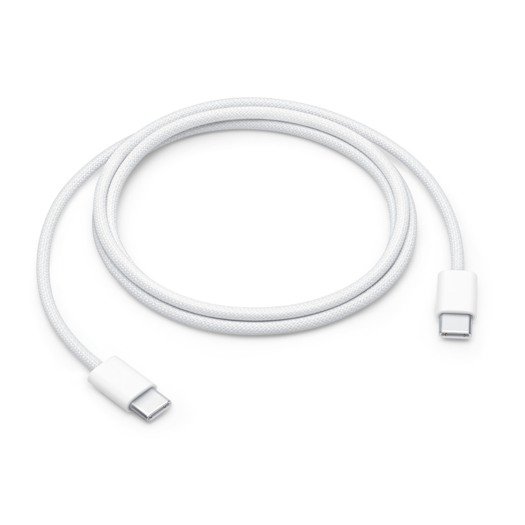 A close up view of USB-C to USB-C cable on white background

