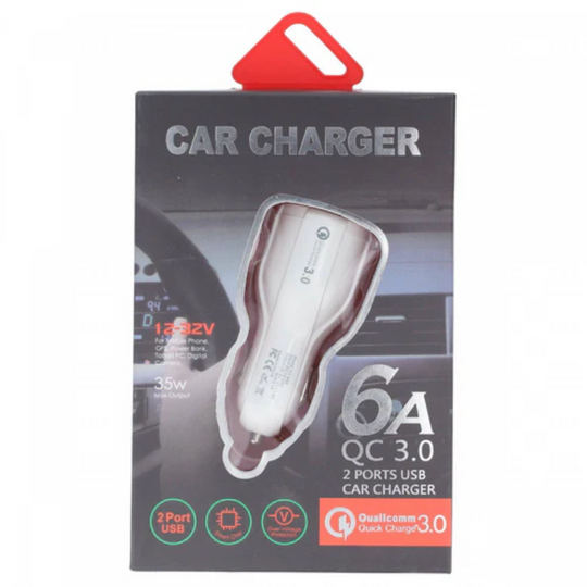 Close up view of USB Car Charger 35W (QC3.0) on white background

