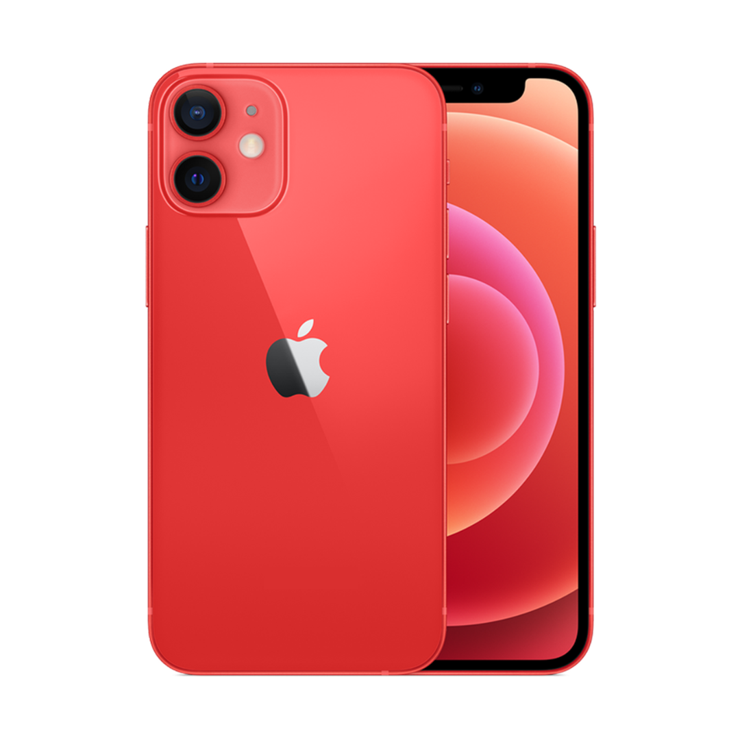 Close up of iphone 12 in color red on a white background