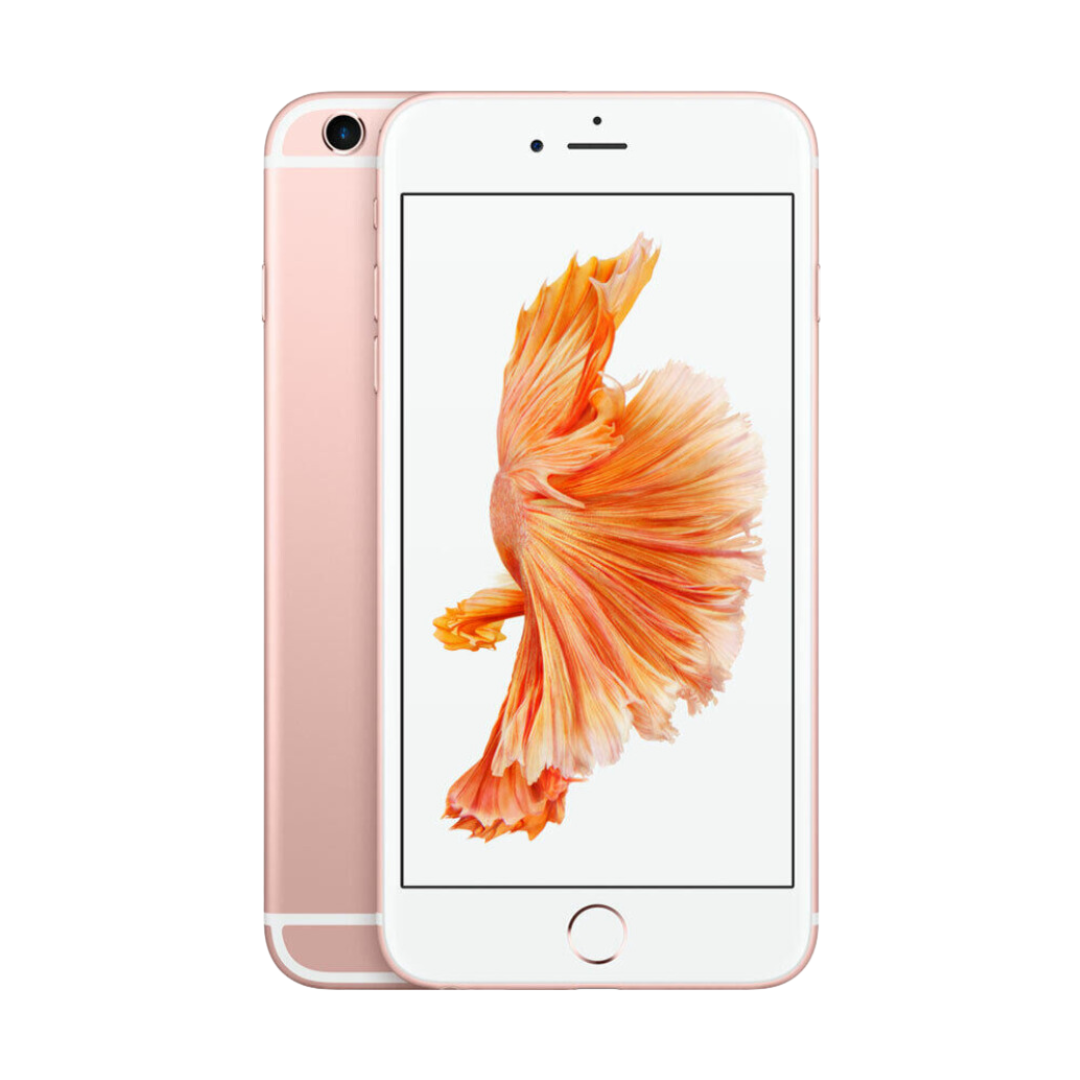 Close up view of iphone 6s Plus in color rosegold on a white background