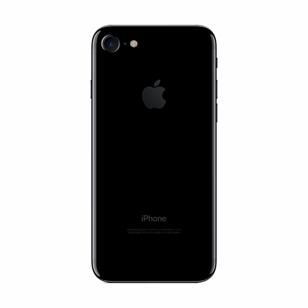 Close up view of iphone 7 in color black on a white background