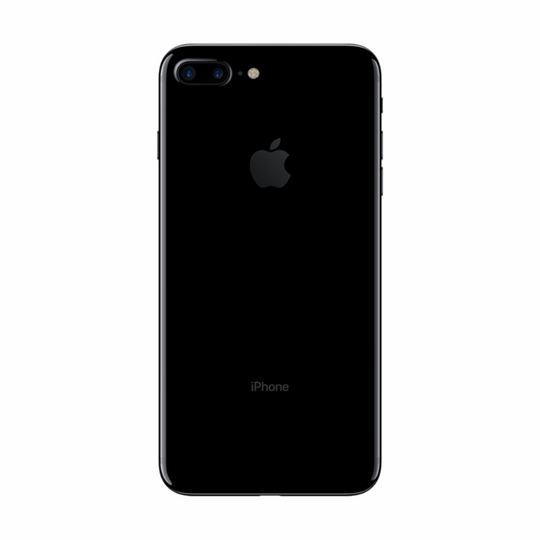 Close up view of iphone 7 plus in color black on a white background