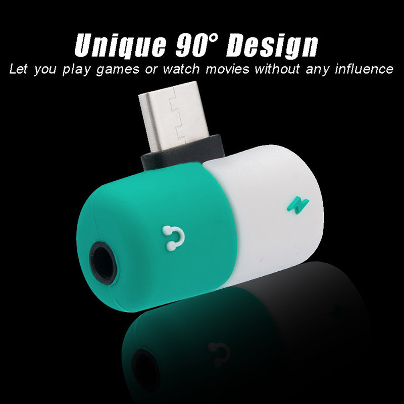 Close up view of type-C adapter showcasing its unique 90 degrees design