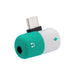 close up view of type-c adapter with blue and white color design 