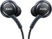 Close up view of wired Akg earphones 