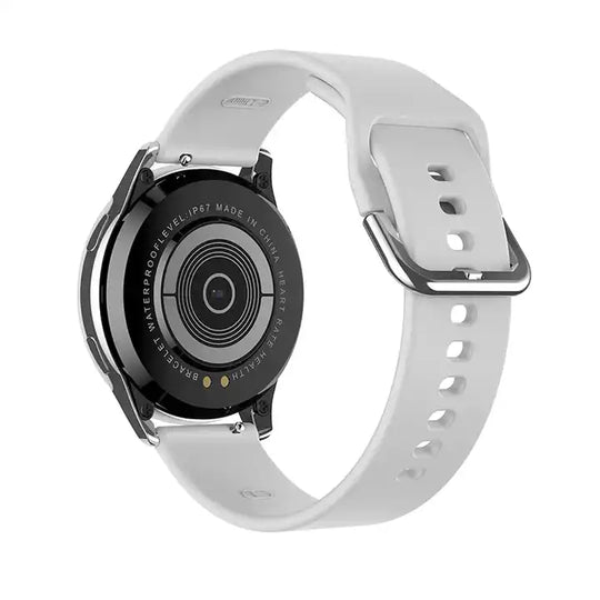 Back view of White Active 2 smartwatch with sensors at the back