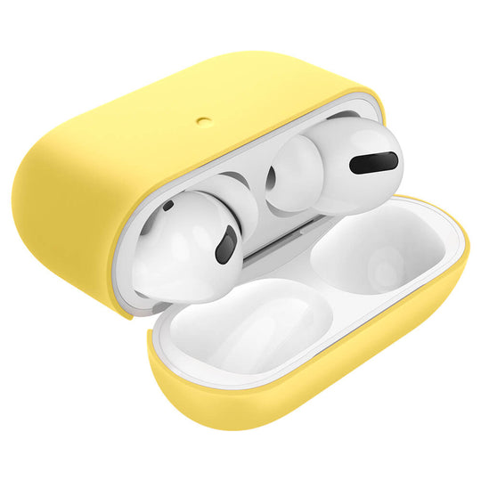 Close up view of Airpods Pods Pro case being used in Airpods pro in color yellow