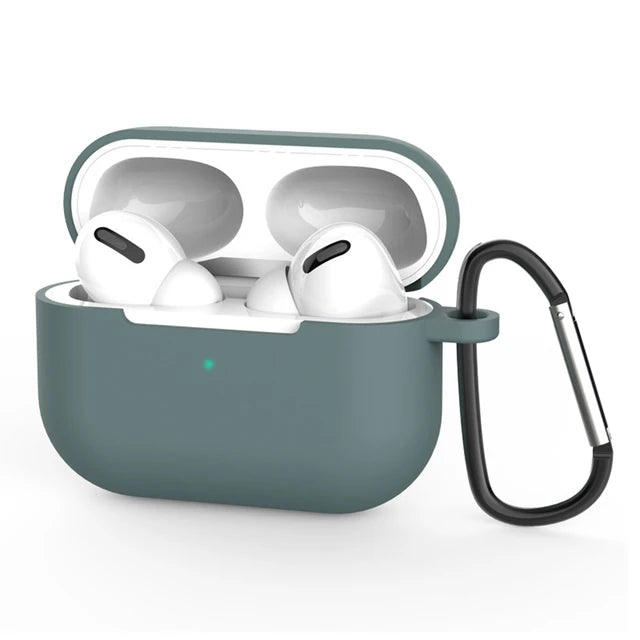 Closeup view of Airpods Pro being used in Airpods pro in color dark green