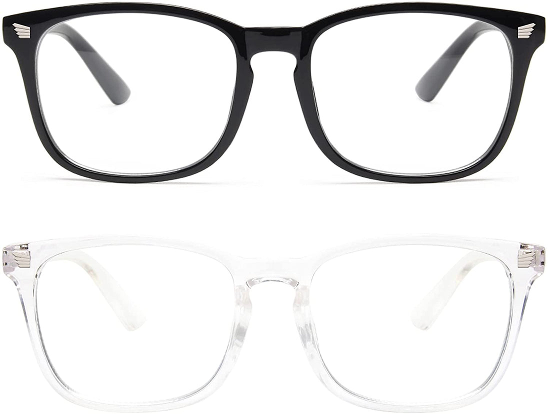 Close up view of Blue light glasses in black and white color