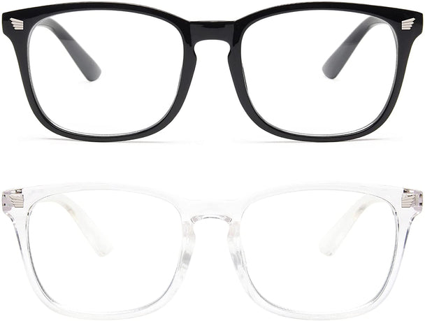 Close up view of Blue light glasses in black and white color