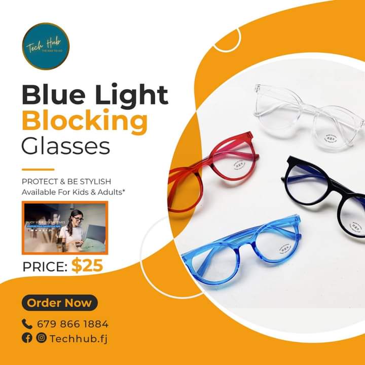 This design showing Blue light blocking glasses in different colors, stating $25 price