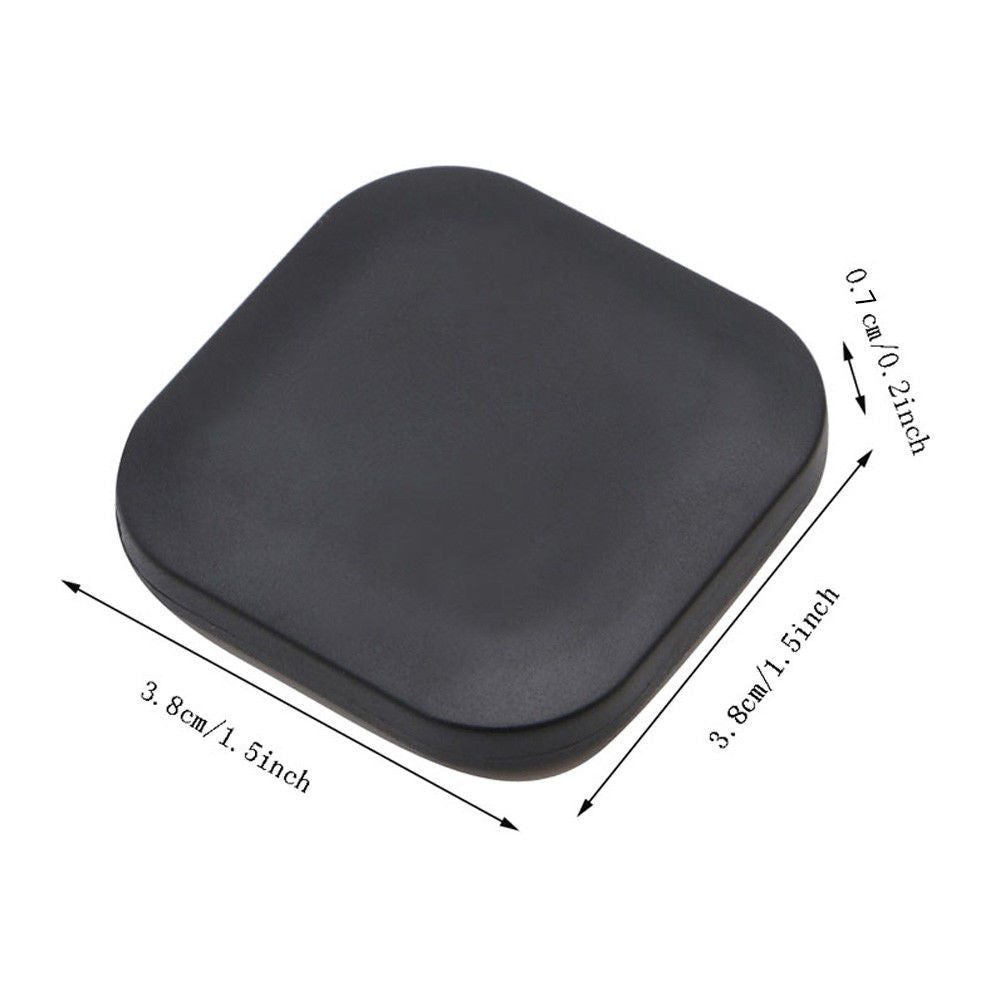 Close up view of bluetooth tag finder in black color stating the size measurements