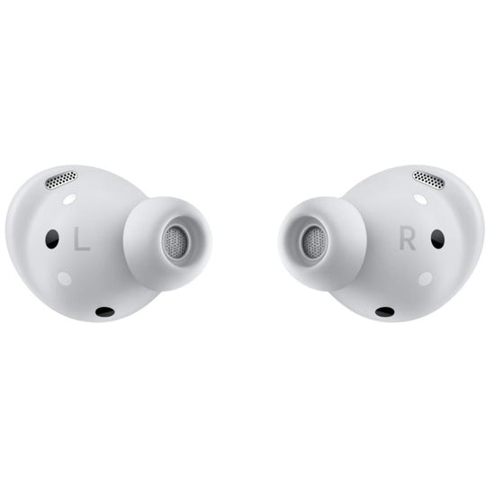 Close up view of buds pro showing the earbuds with left and right including the small speakers